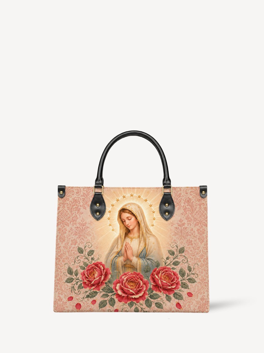 "Mater de las Rosas" Leather Handbag - Catholic Leather Handbag, Front View