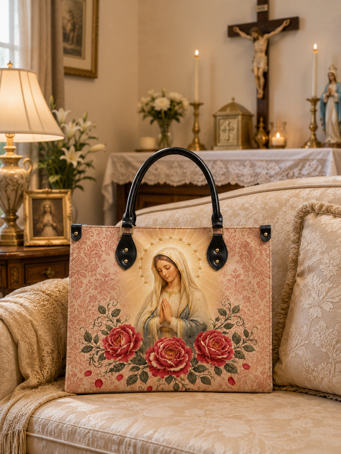 "Mater de las Rosas" Leather Handbag - Catholic Leather Handbag, View 5