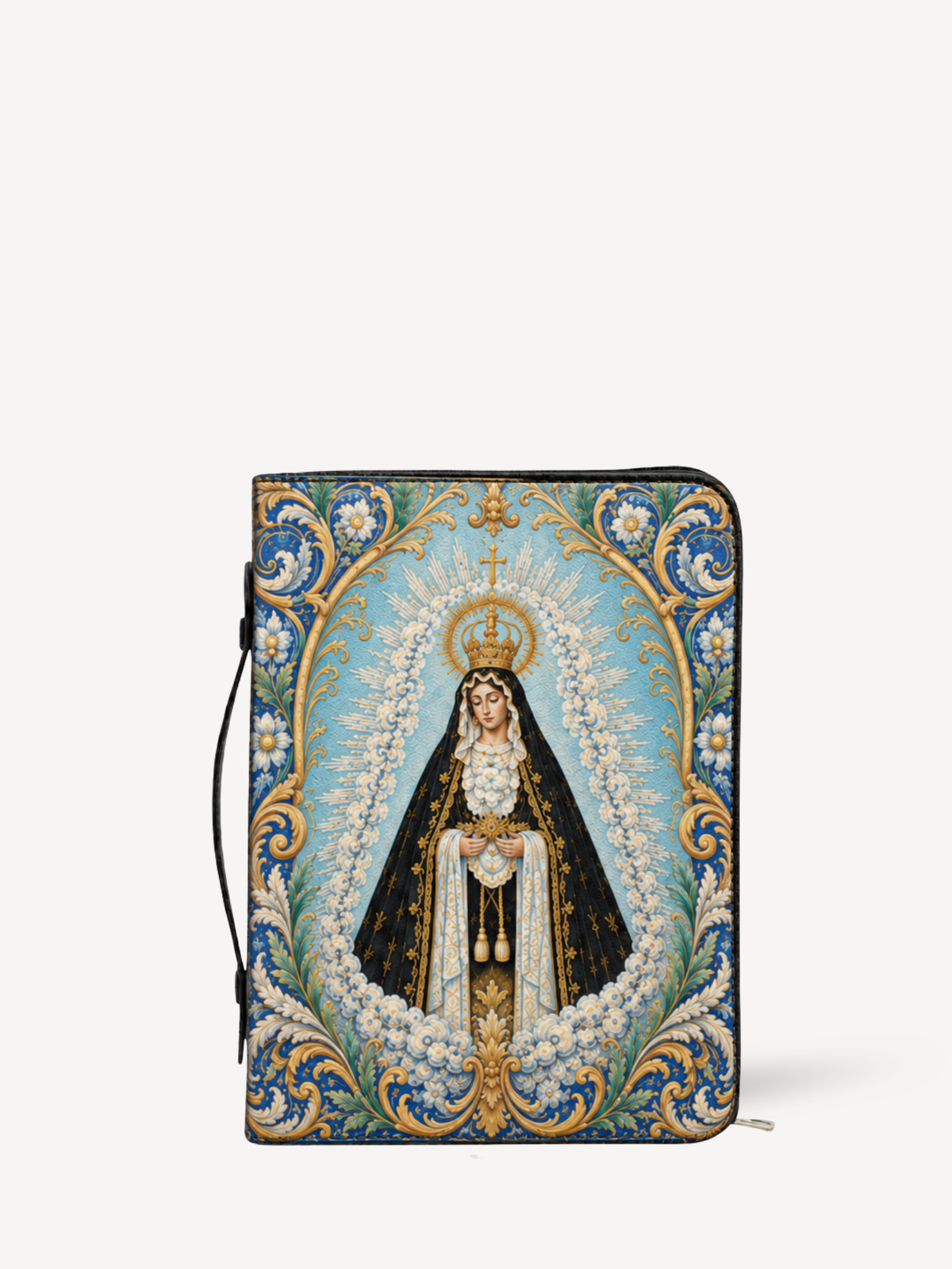 Mater Dolorosa Bible Cover - Leather Bible Cover, front view