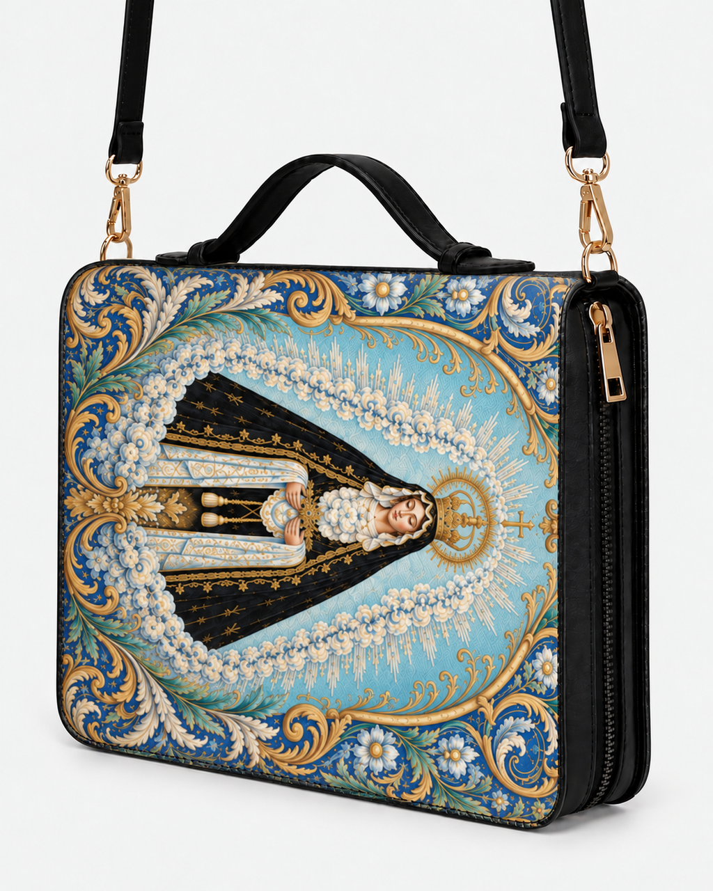 Mater Dolorosa Bible Cover - Leather Bible Cover, styled in the home