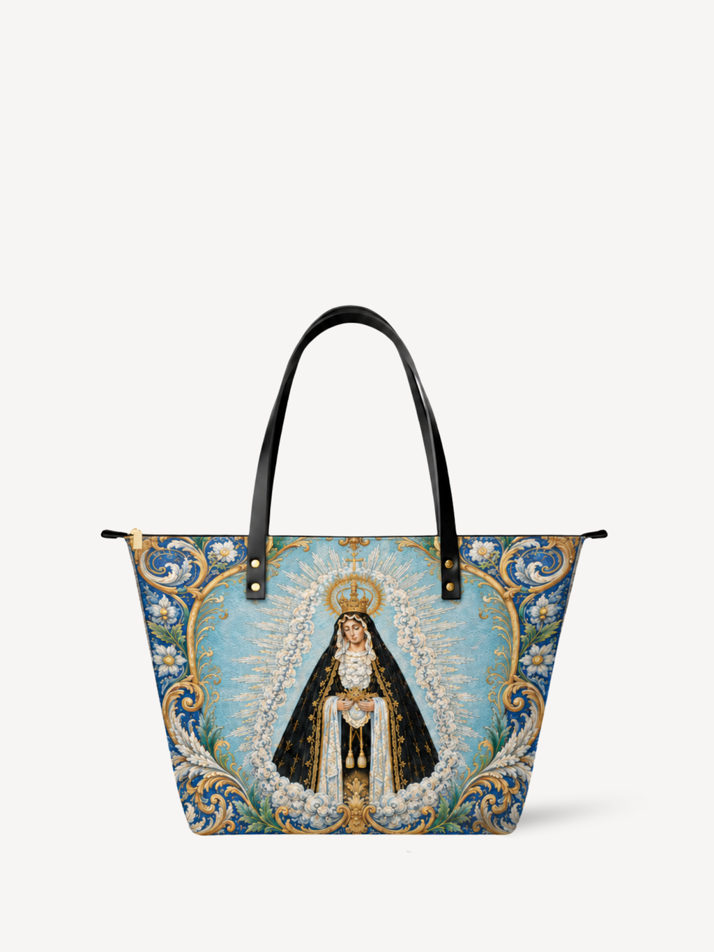 Mater Dolorosa Leather Tote Bag - Christian Tote Bag, front view