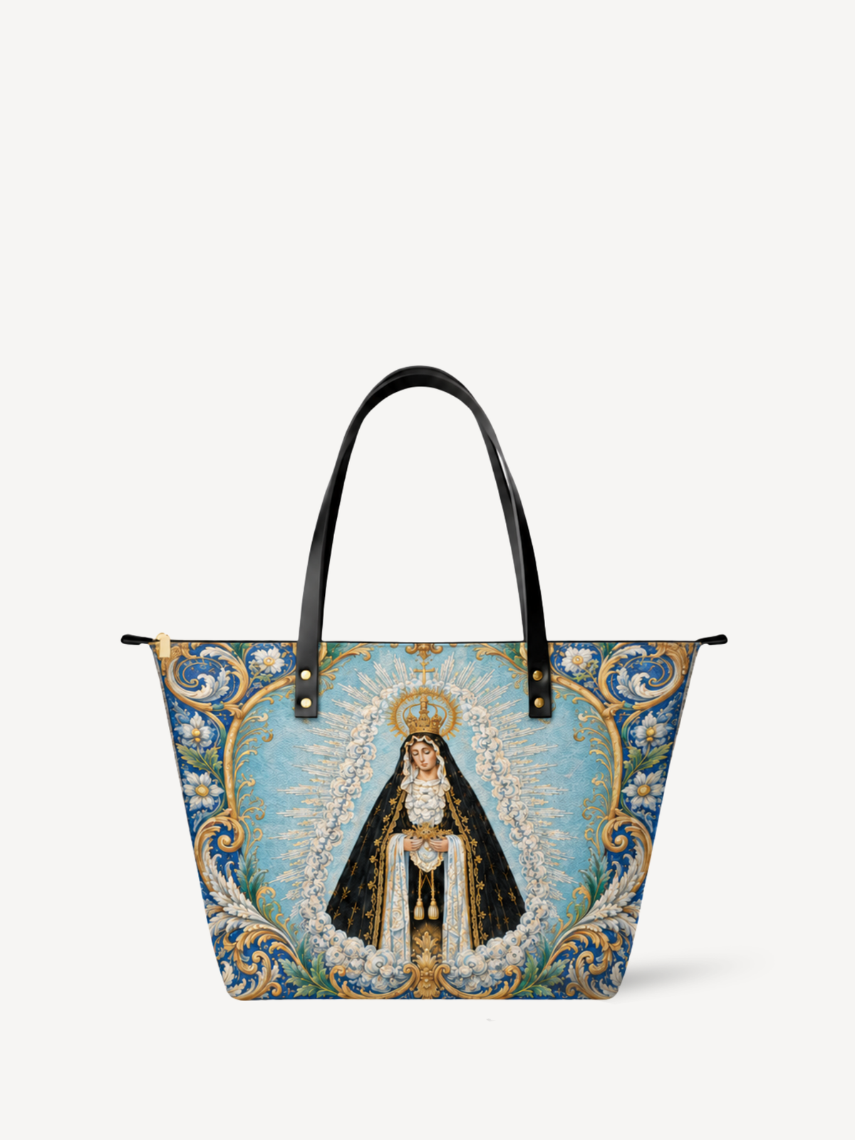 Mater Dolorosa Leather Tote Bag - Christian Tote Bag, front view