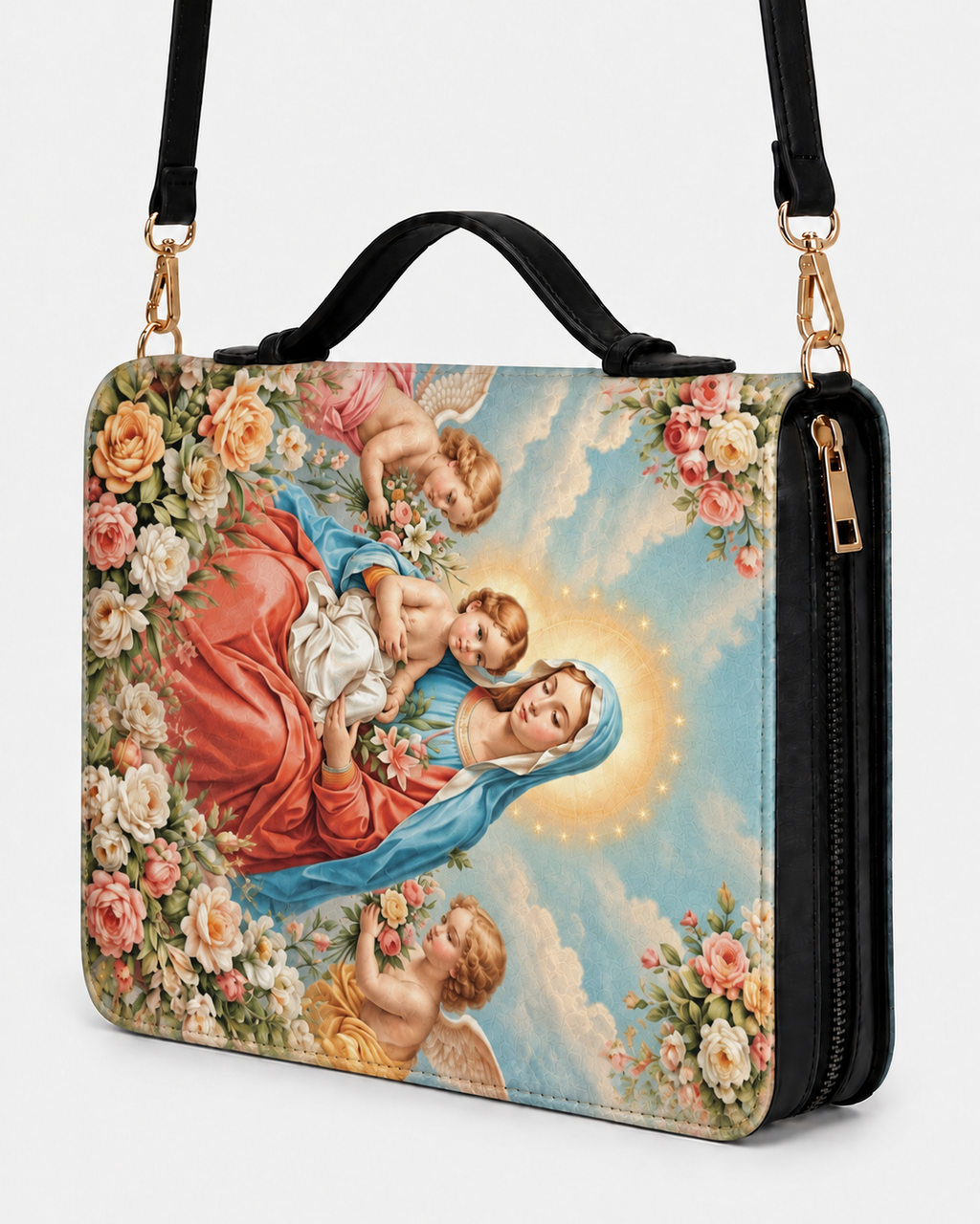 Mater Gratiae Bible Cover - Leather Bible Cover, styled in the home
