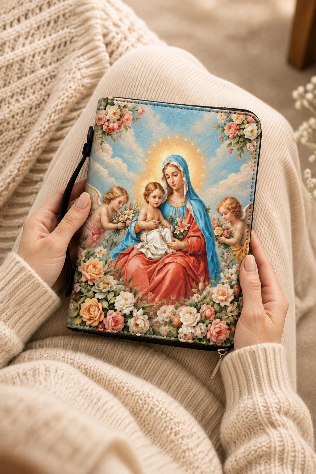 Mater Gratiae Bible Cover - Leather Bible Cover, gift presentation