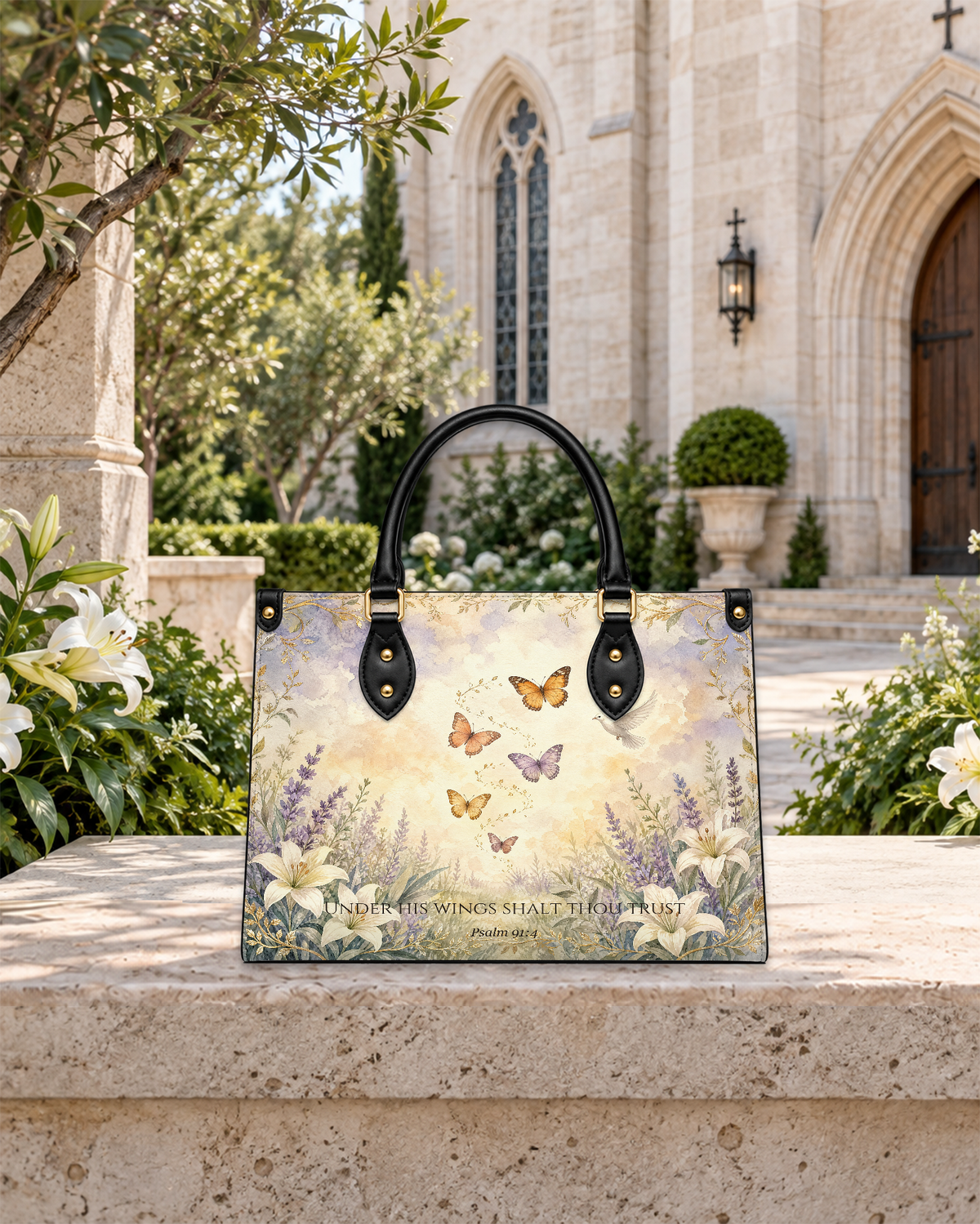 Meadow Of Sheltering Wings PU Leather Handbag - Christian Handbag, detail view