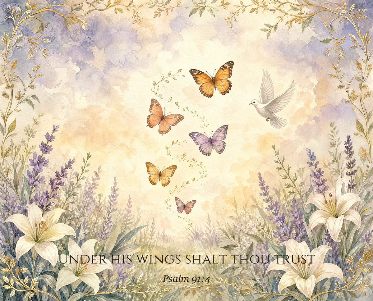 Meadow Of Sheltering Wings PU Leather Handbag - Christian Handbag, close-up of the print