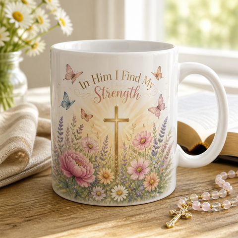 Meadow Of Strength Ceramic Mug - Christian Coffee Mug, front view