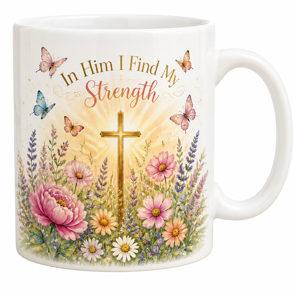 Meadow Of Strength Ceramic Mug - Christian Coffee Mug, detail view