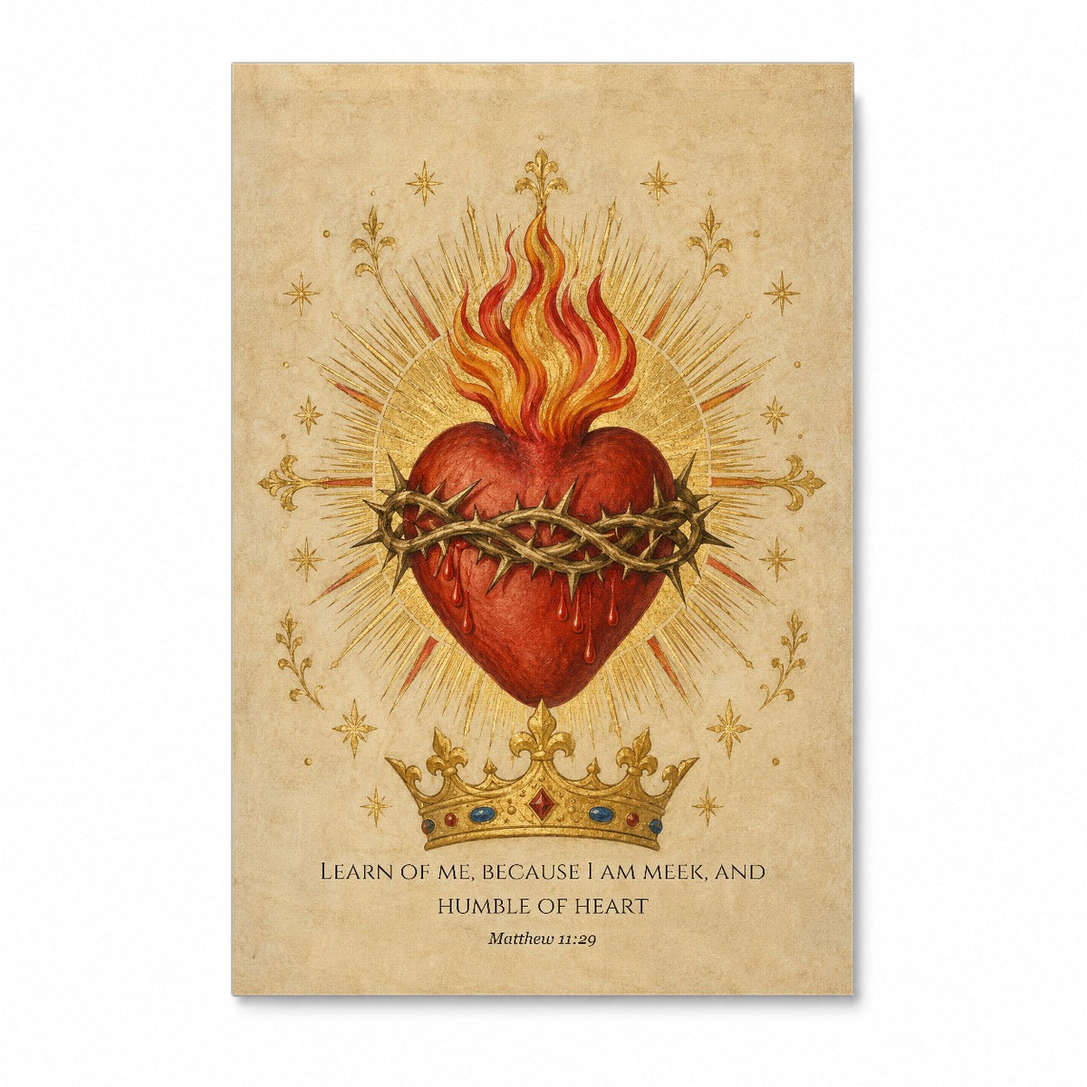 Meek and Humble of Heart in Manuscript Canvas Wall Art - Catholic Wall Art, front view