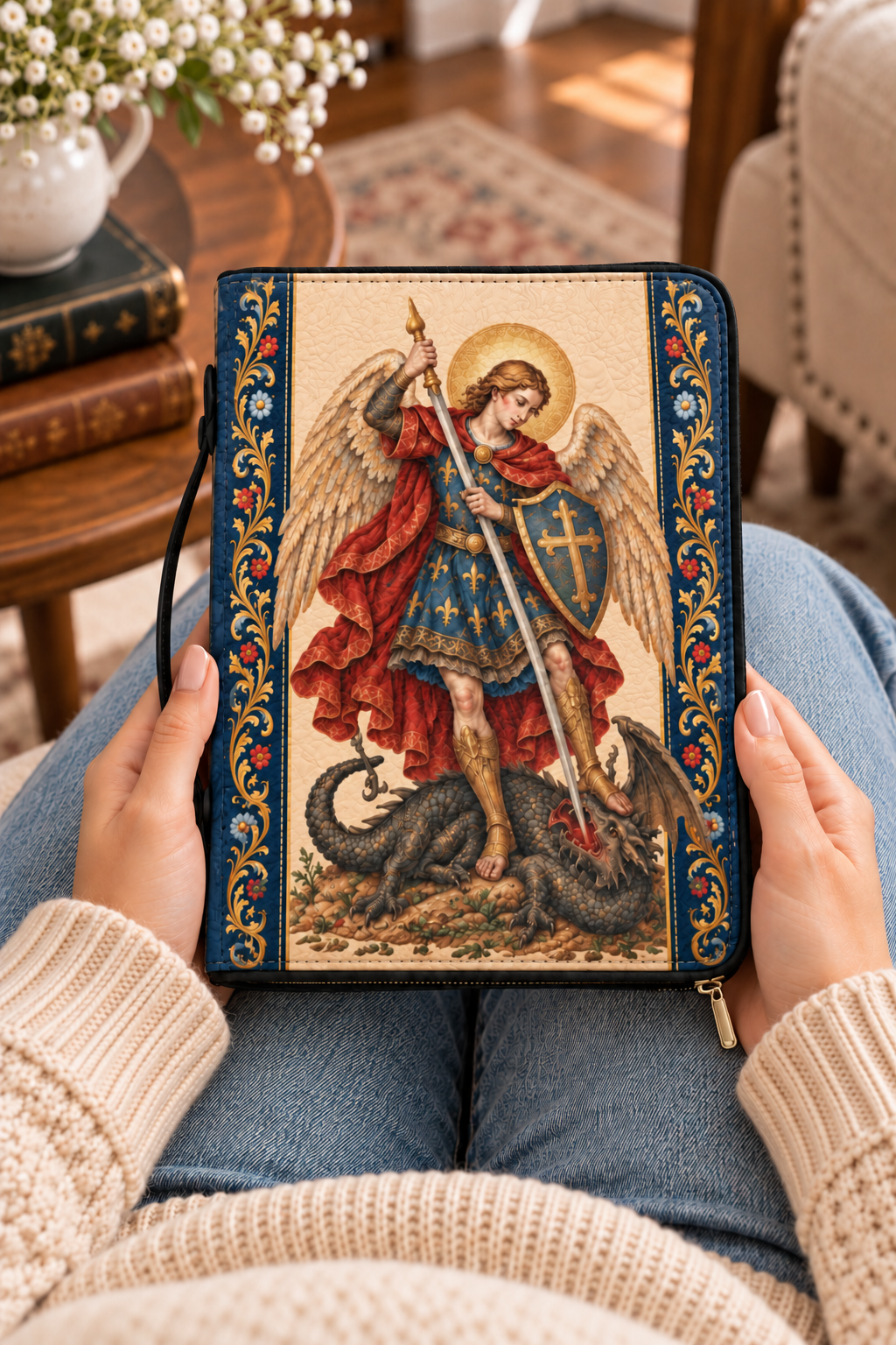 Michael’s Triumph Bible Cover - PU Leather Bible Cover, hanging display