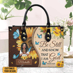 Be Still And Know That I Am God Psalm 46:10 Sunflower Butterfly - Personalized Leather Bag Black African - CLGOD01 PT