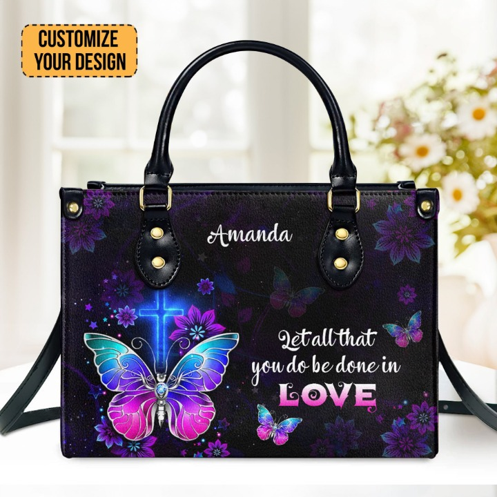 Corinthians Black Let All That You Do Be Done In Love Customized Leather Handbag