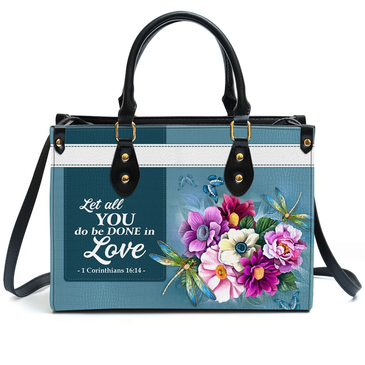 Corinthians Green Let All That You Do Be Done In Love Customized Leather Handbag