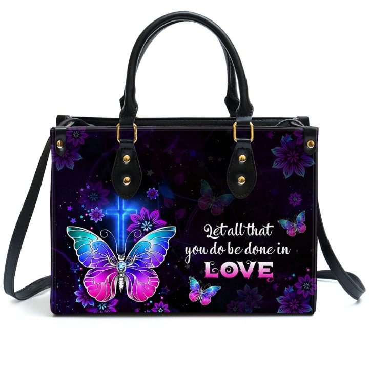 Corinthians Black Let All That You Do Be Done In Love Customized Leather Handbag
