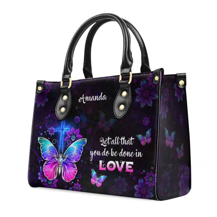 Corinthians Black Let All That You Do Be Done In Love Customized Leather Handbag