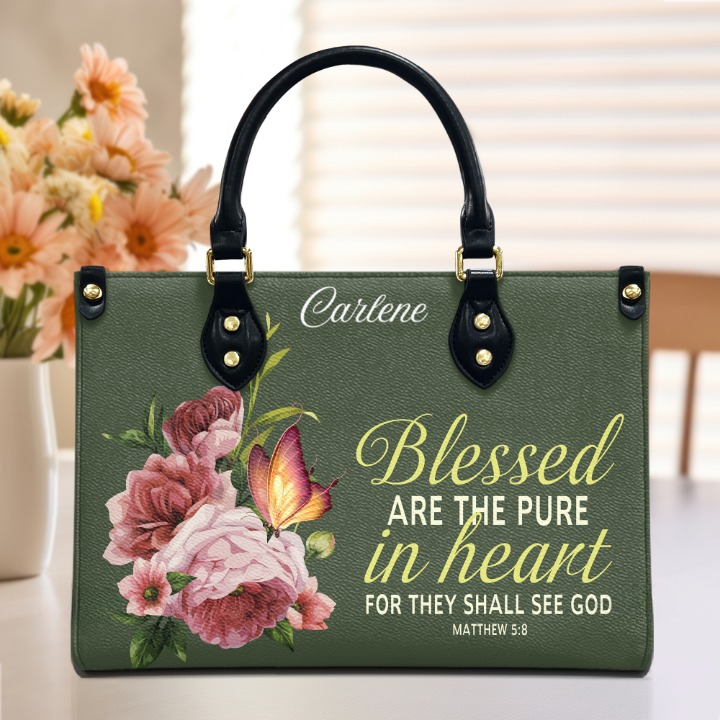 Blessed Are The Pure In Heart Matthew 5:8 Customized Leather Handbag