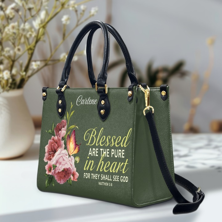 Blessed Are The Pure In Heart Matthew 5:8 Customized Leather Handbag