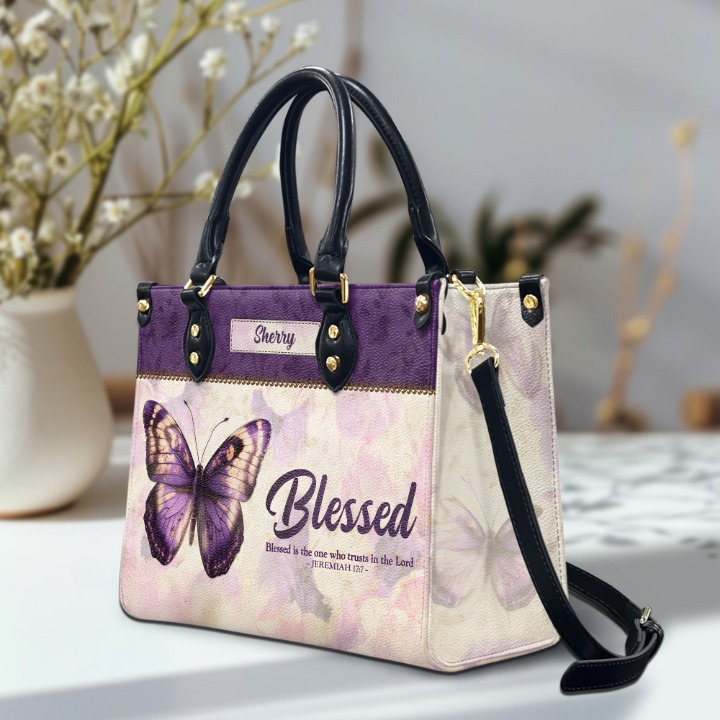 Blessed Is The One Who Trusts In The Lord Butterflies Customized Leather Handbag