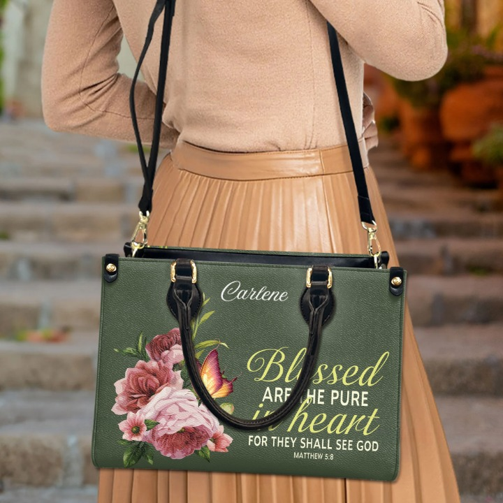 Blessed Are The Pure In Heart Matthew 5:8 Customized Leather Handbag