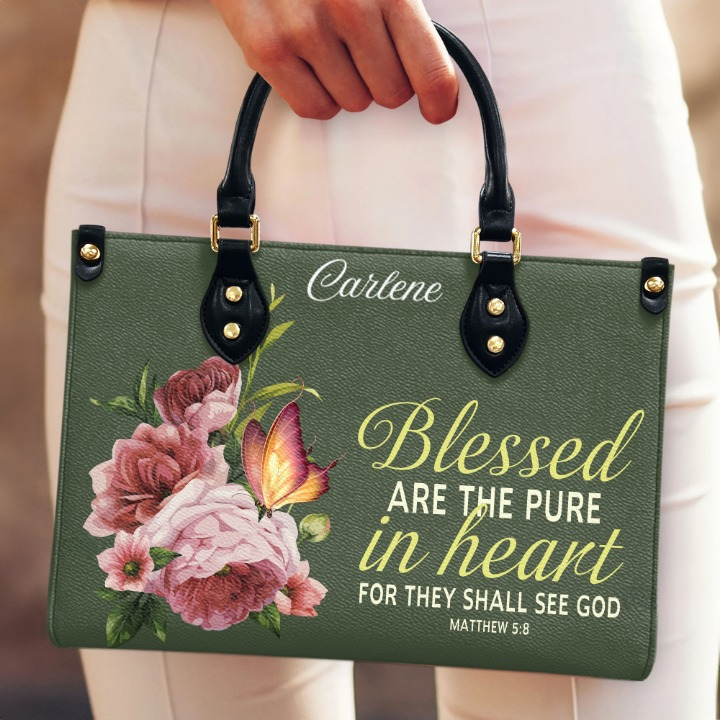 Blessed Are The Pure In Heart Matthew 5:8 Customized Leather Handbag