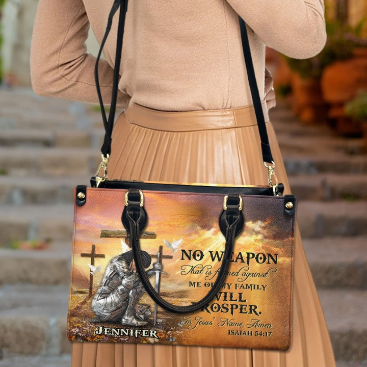 No Weapon Formed Against Us Shall Prosper Isaiah 54:17 Customized Leather Handbag