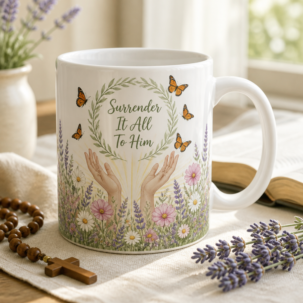 Monarchs Released In Grace Ceramic Mug - Christian Coffee Mug, front view