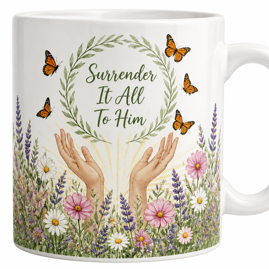 Monarchs Released In Grace Ceramic Mug - Christian Coffee Mug, detail view