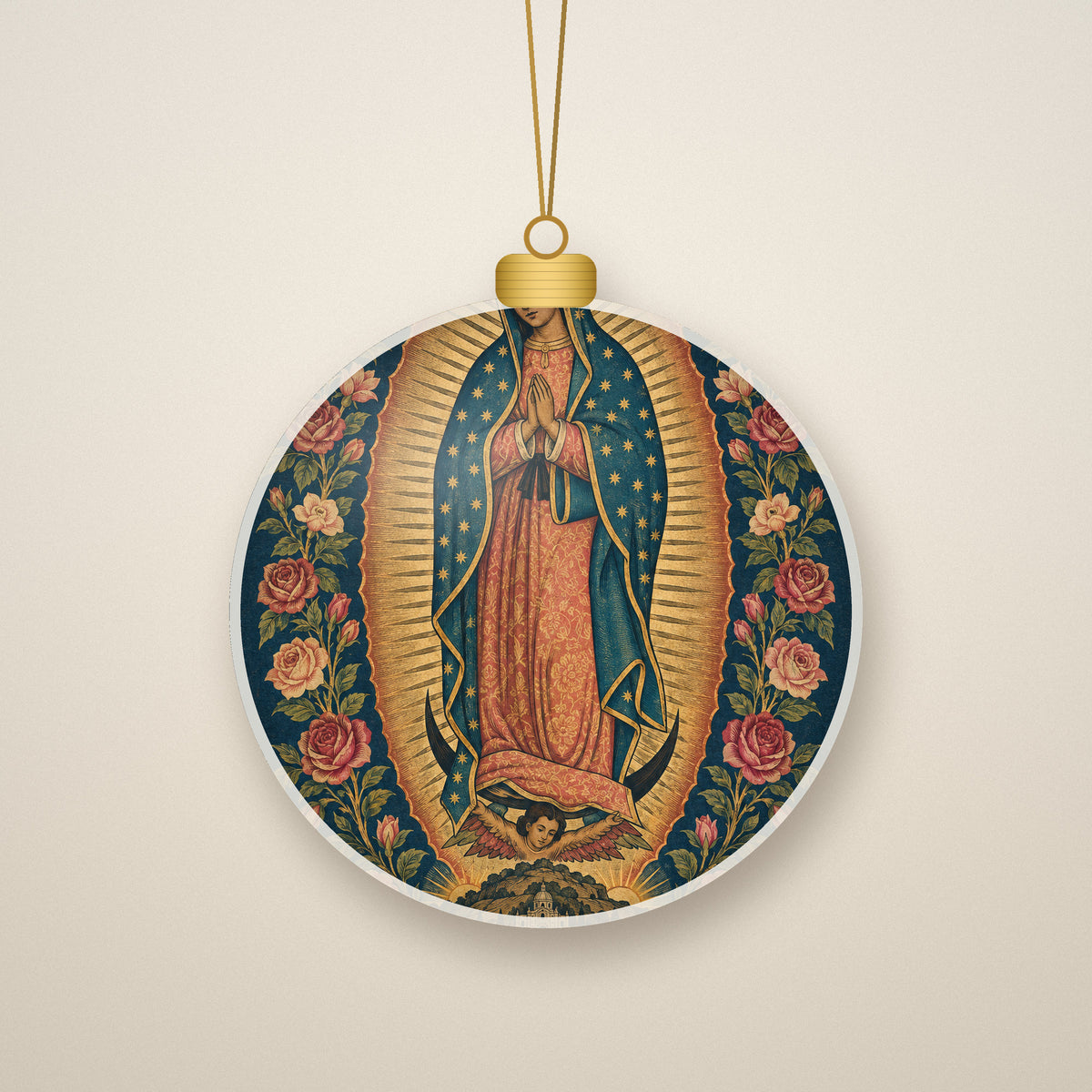 Morenita Aurea V Ceramic Ornament - Catholic Christmas Ornament, front view
