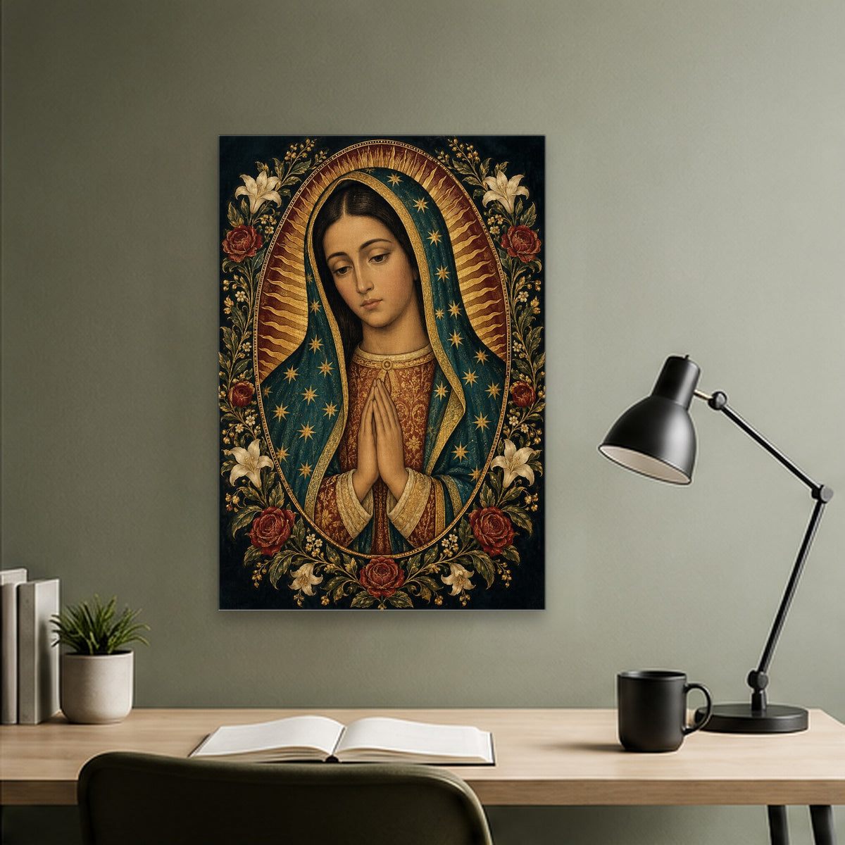 Morenita Aurea VI Canvas Wall Art - Catholic Wall Art, close-up of the print