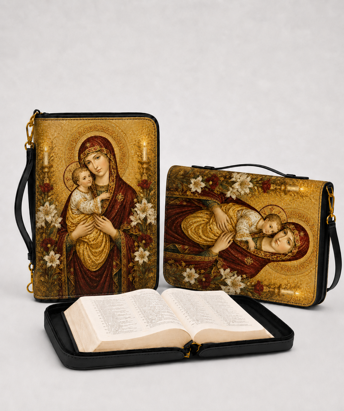 Mother of Divine Grace Bible Cover - PU Leather Bible Cover, close-up of the print
