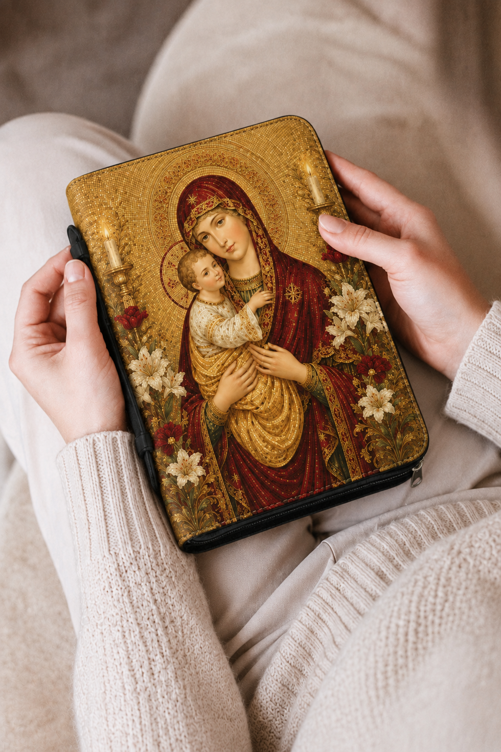 Mother of Divine Grace Bible Cover - PU Leather Bible Cover, hanging display