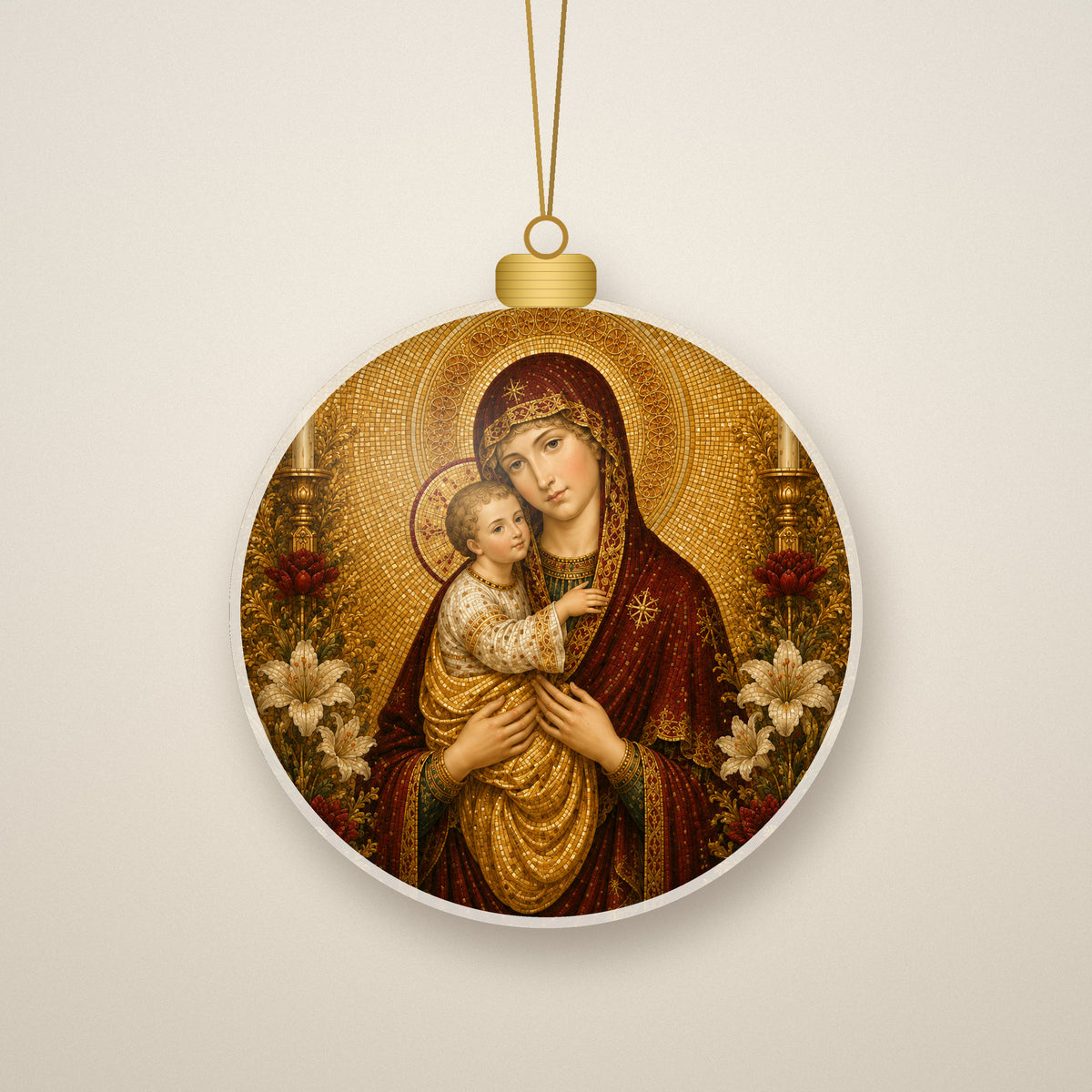 Mother of Divine Grace Ceramic Ornament - Catholic Christmas Ornament, front view