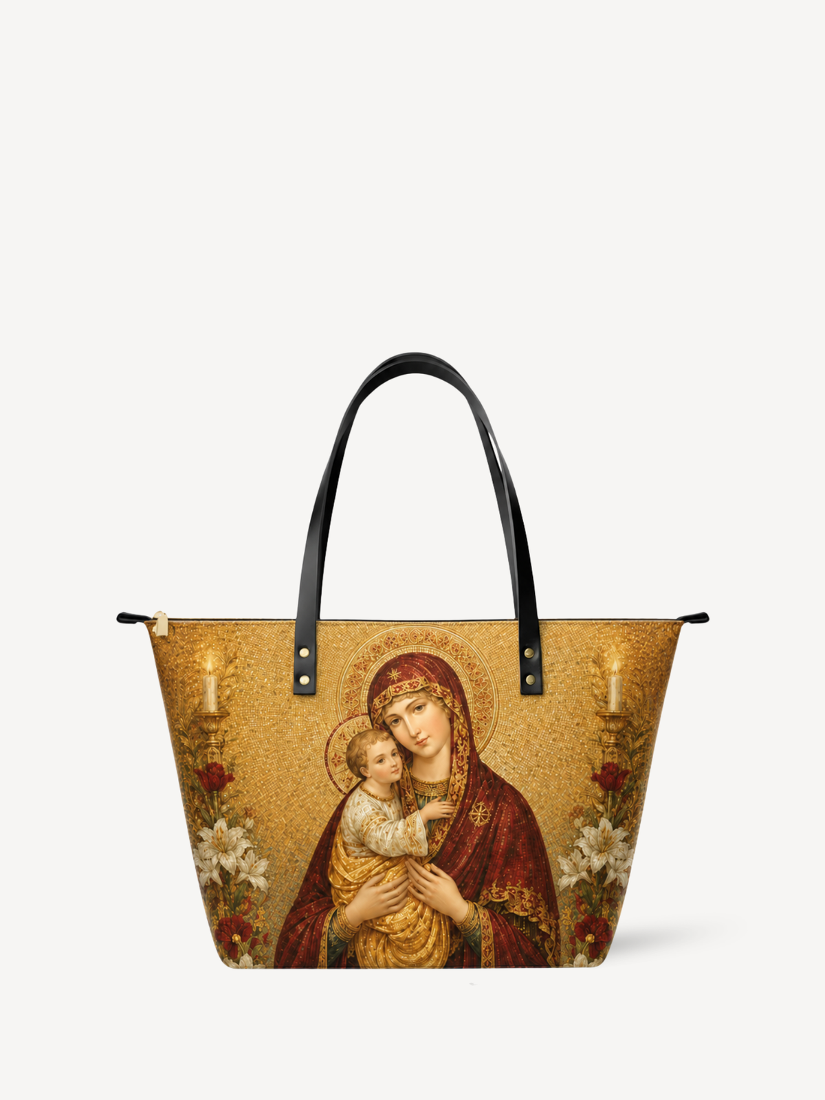 Mother of Divine Grace PU Leather Tote Bag - Christian Tote Bag, front view
