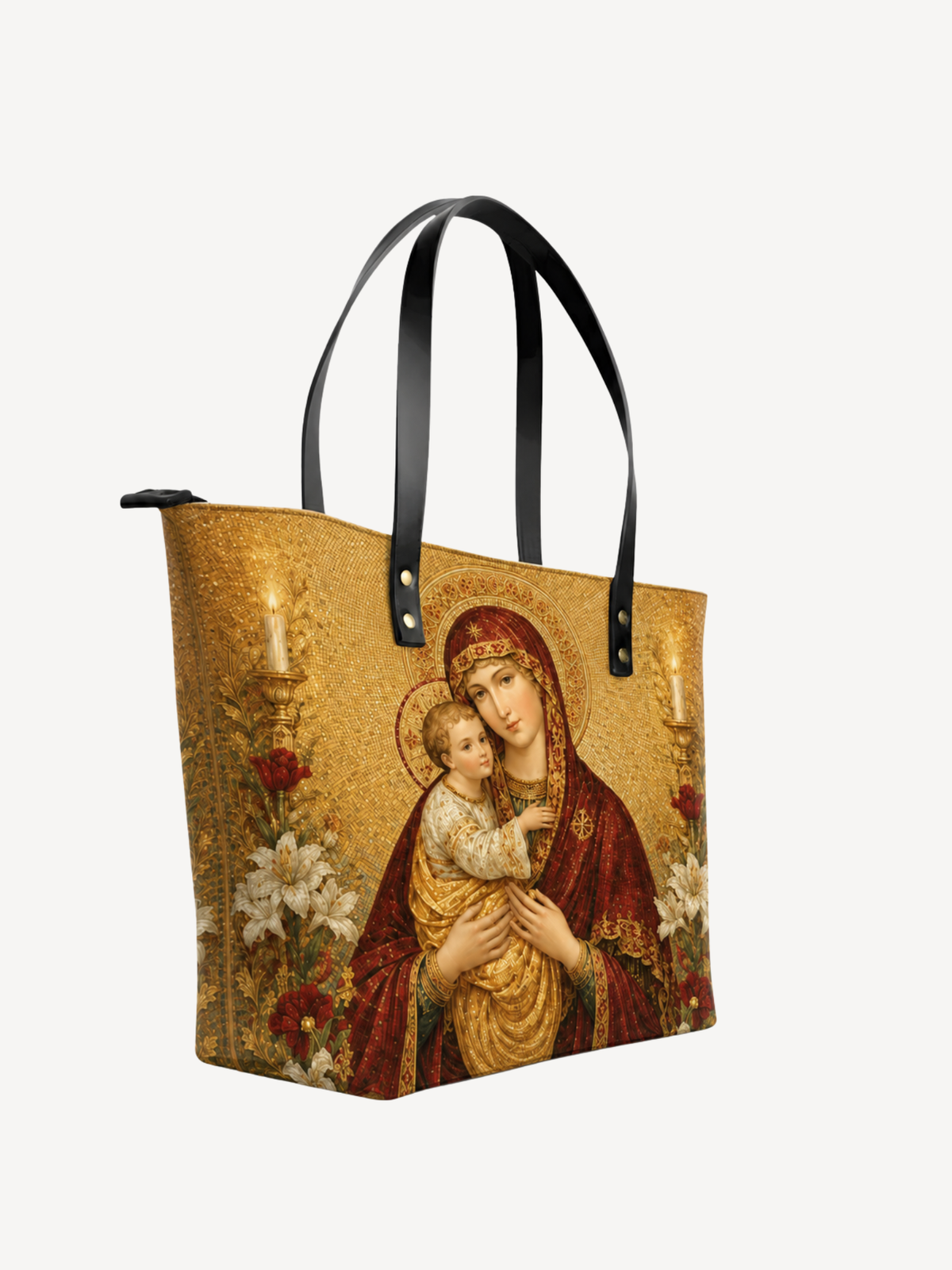 Mother of Divine Grace PU Leather Tote Bag - Christian Tote Bag, gift presentation