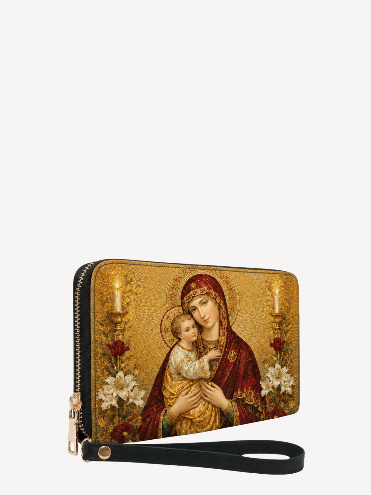 Mother of Divine Grace PU Leather Wallet - Christian Wallet, close-up of the print