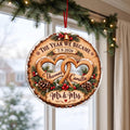 Mr And Mrs Interlocked Hearts Wood Slice Acrylic Ornament - Acrylic Christmas Ornament, front view