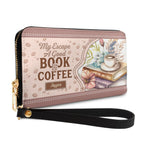 My Escape A Good Book And Coffee HHRZ15099841TH Zip Around Leather Wallet