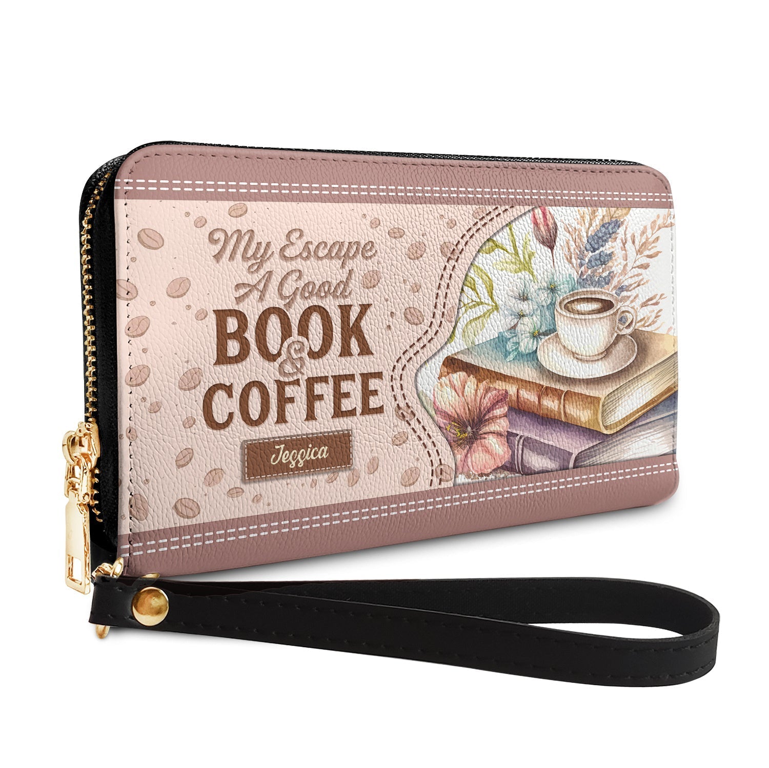 My Escape A Good Book And Coffee HHRZ15099841TH Zip Around Leather Wallet