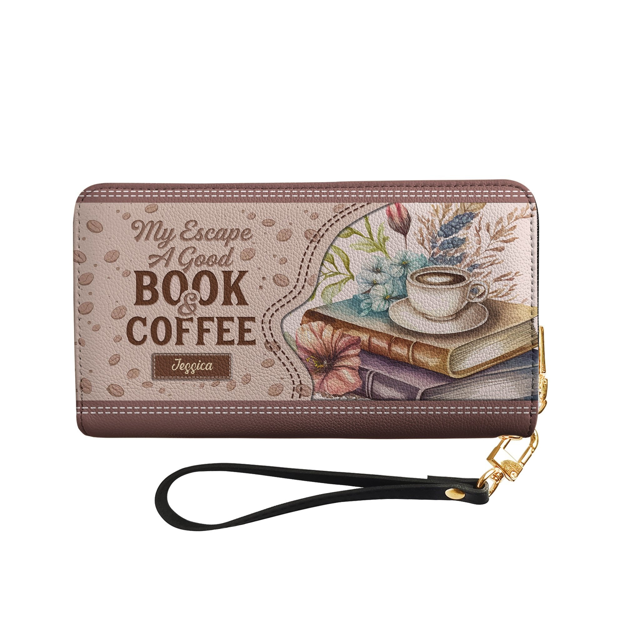 My Escape A Good Book And Coffee HHRZ15099841TH Zip Around Leather Wallet