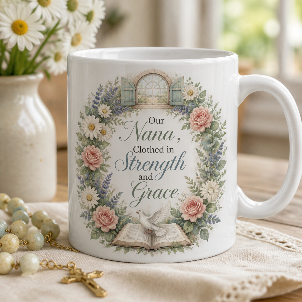 Nana's Garden Of Grace Ceramic Mug - Christian Coffee Mug, front view