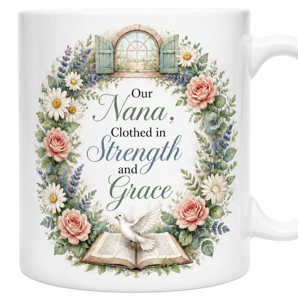 Nana's Garden Of Grace Ceramic Mug - Christian Coffee Mug, detail view
