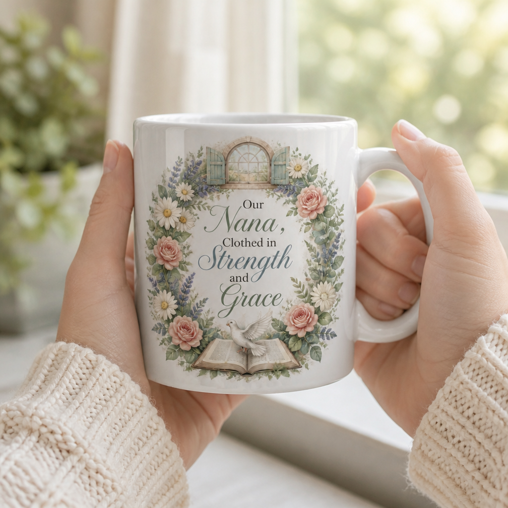 Nana's Garden Of Grace Ceramic Mug - Christian Coffee Mug, styled in the home
