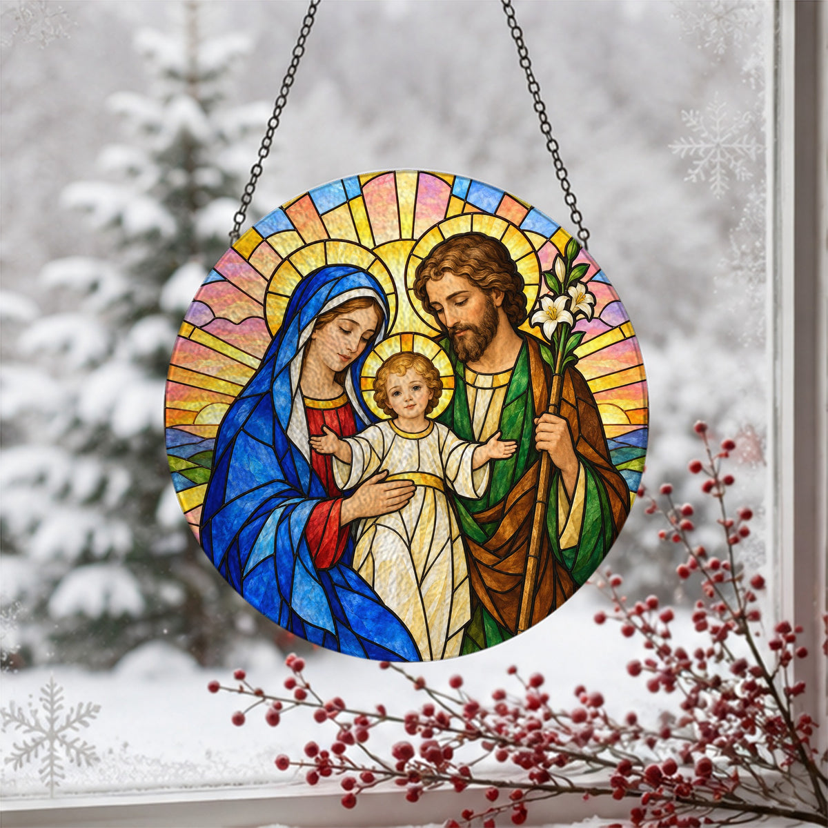 Nazareth Pax II Glass Suncatcher - Catholic Suncatcher, detail view