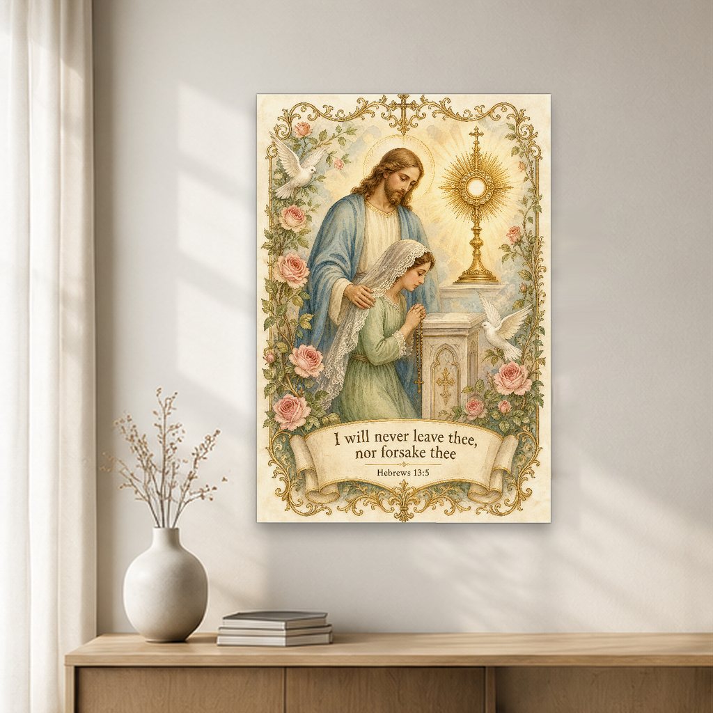 Never Alone at Adoration Canvas Wall Art - Christian Wall Art, close-up of the print