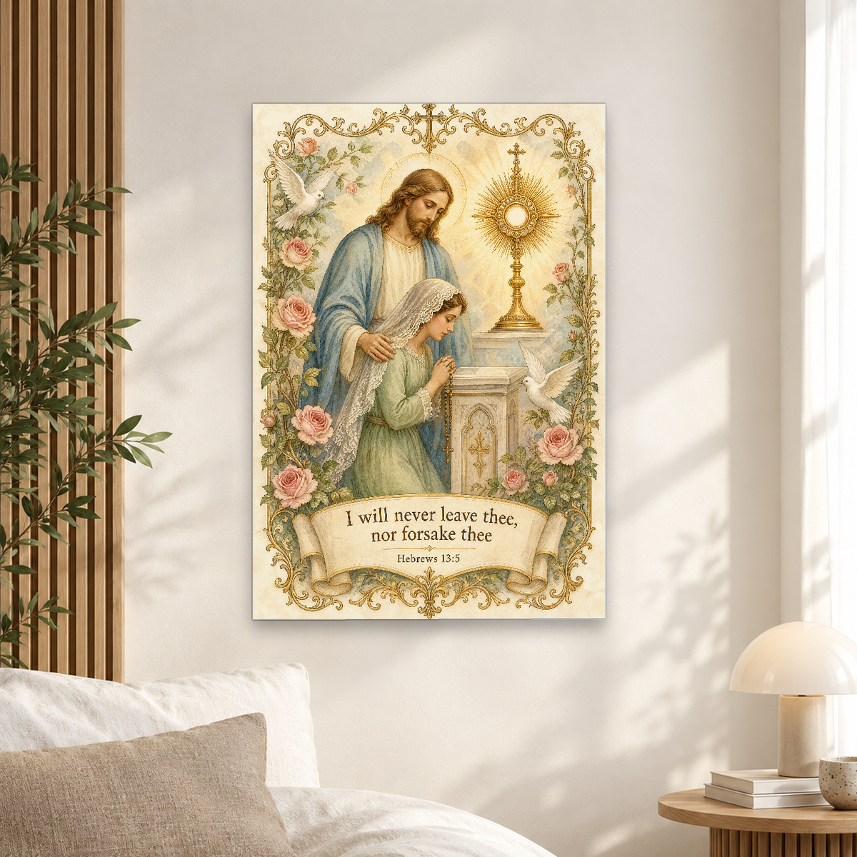 Never Alone at Adoration Canvas Wall Art - Christian Wall Art, scale reference