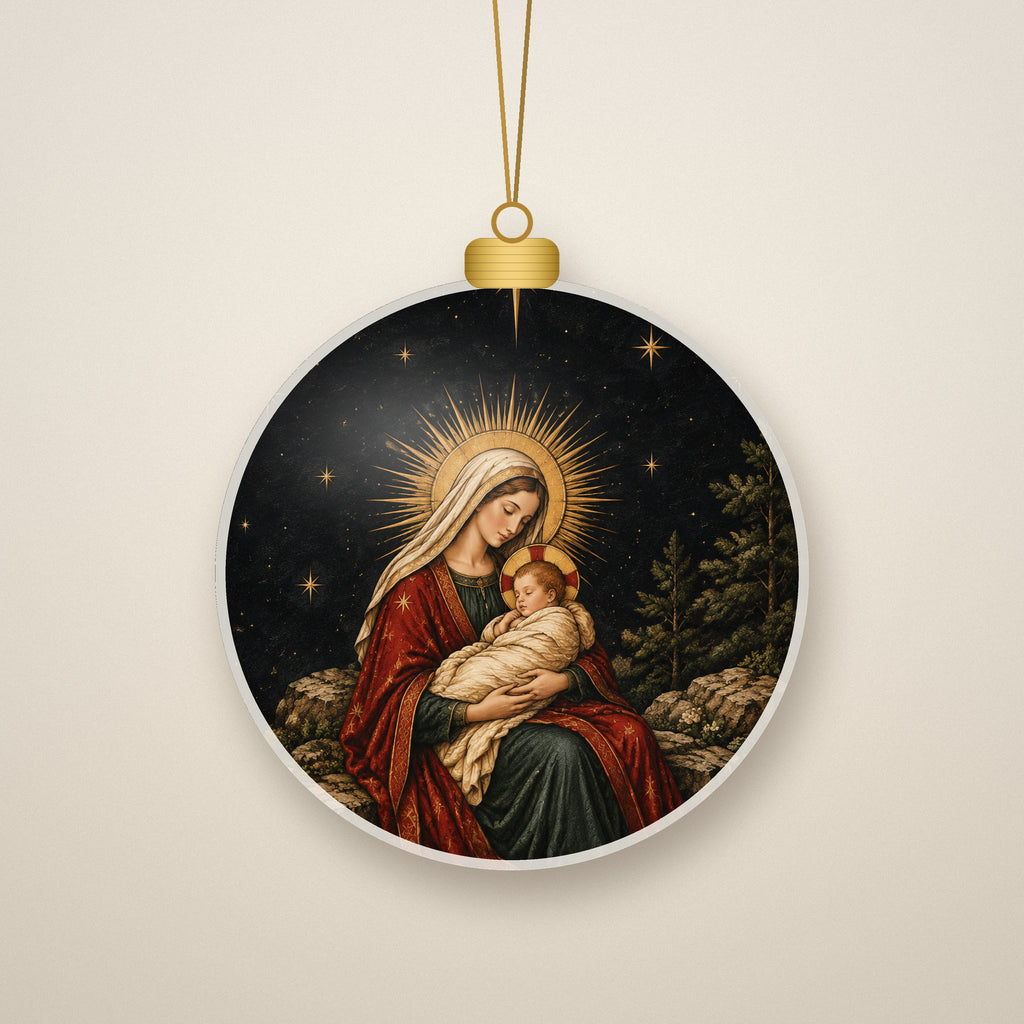 Nox Stellata Ceramic Ornament - Catholic Christmas Ornament, front view