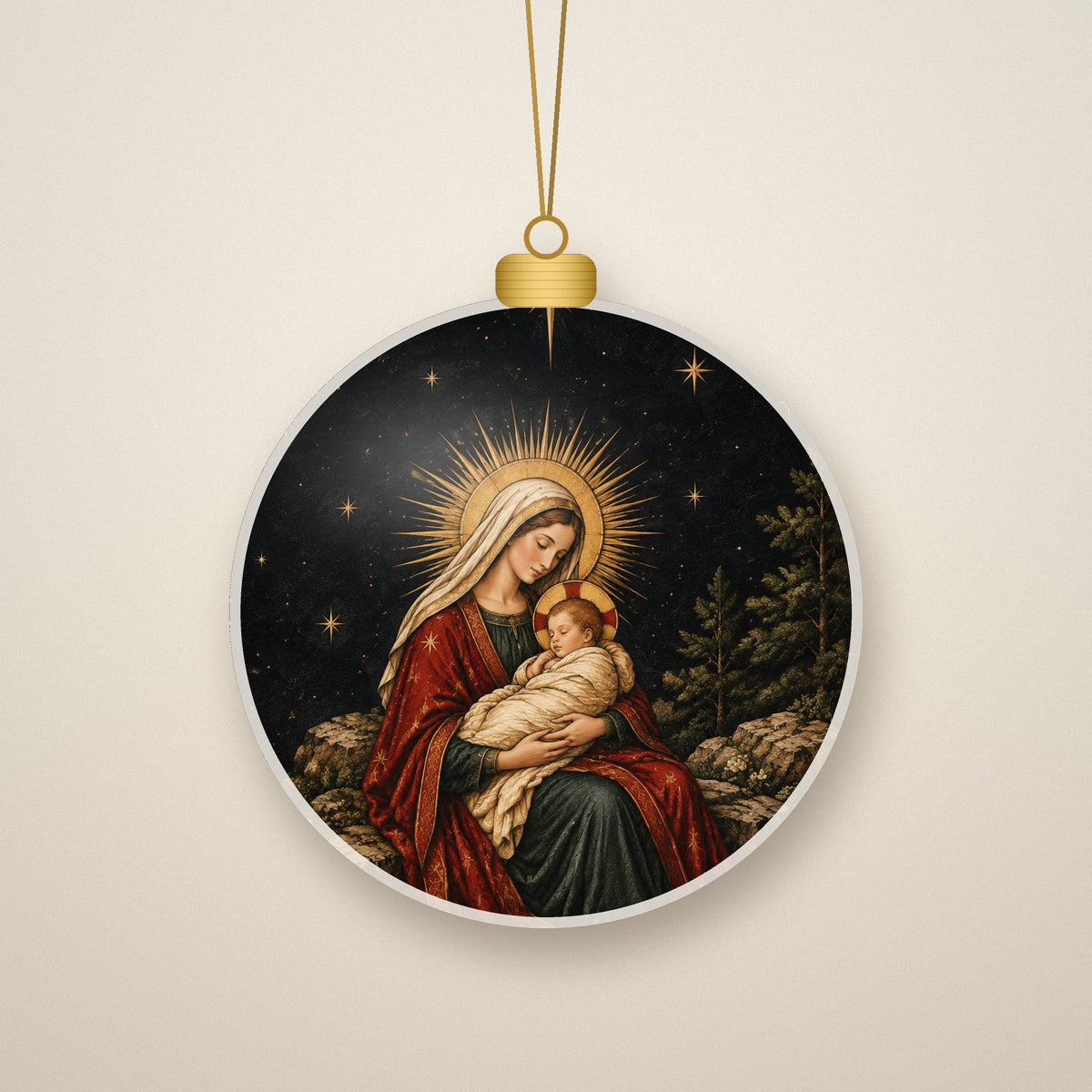 Nox Stellata Ceramic Ornament - Catholic Christmas Ornament, front view