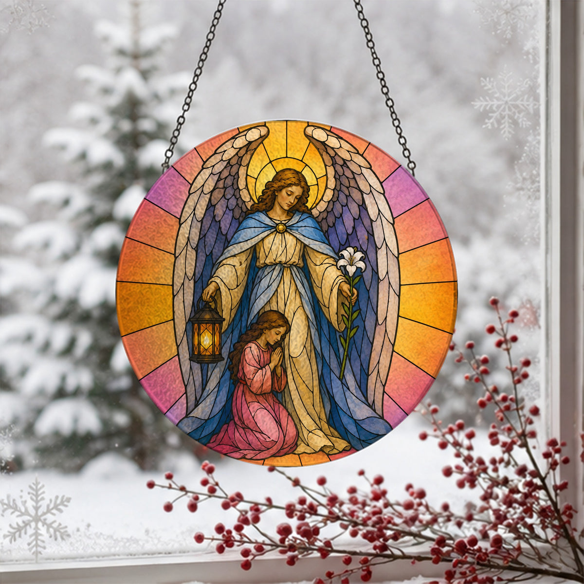 Nuntius Lucis Glass Suncatcher - Catholic Suncatcher, detail view