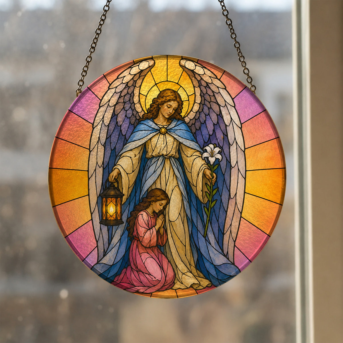 Nuntius Lucis Glass Suncatcher - Catholic Suncatcher, styled in the home