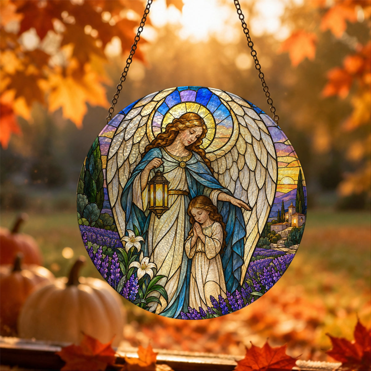Nuntius Lucis III Glass Suncatcher - Catholic Suncatcher, hanging display
